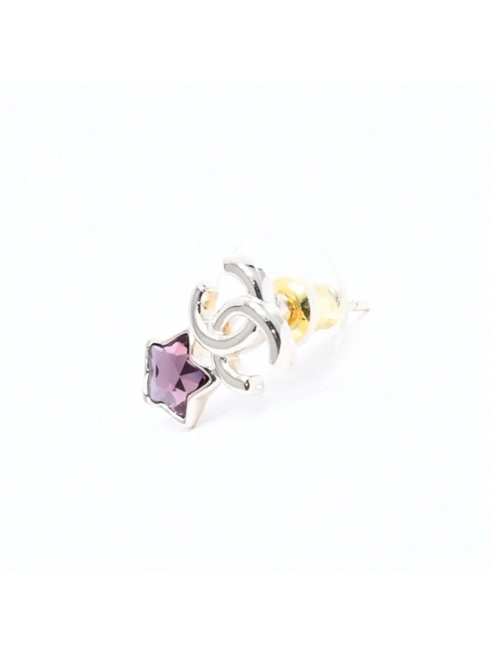 Chanel Earrings CC Logo Star Color Stone Light Gold